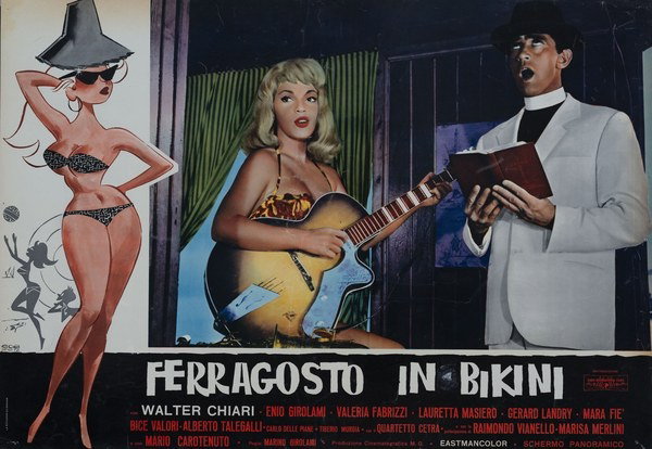 Fotobusta 5 per il film Ferragosto in Bikini (1960), dipinto da Roberto De Seta (Bob)