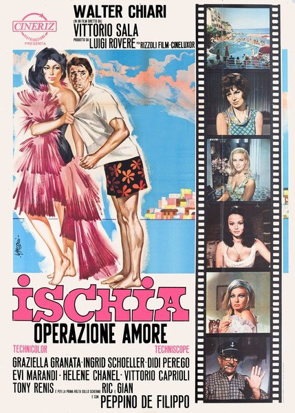 Poster 2 for the film Ischia Love Operation (1966), painted by Sandro Simeoni (Symeoni)