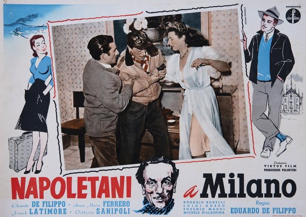 Lobby Card 4 for the film Neopolitans in Milan (1953), painted by Studio Favalli