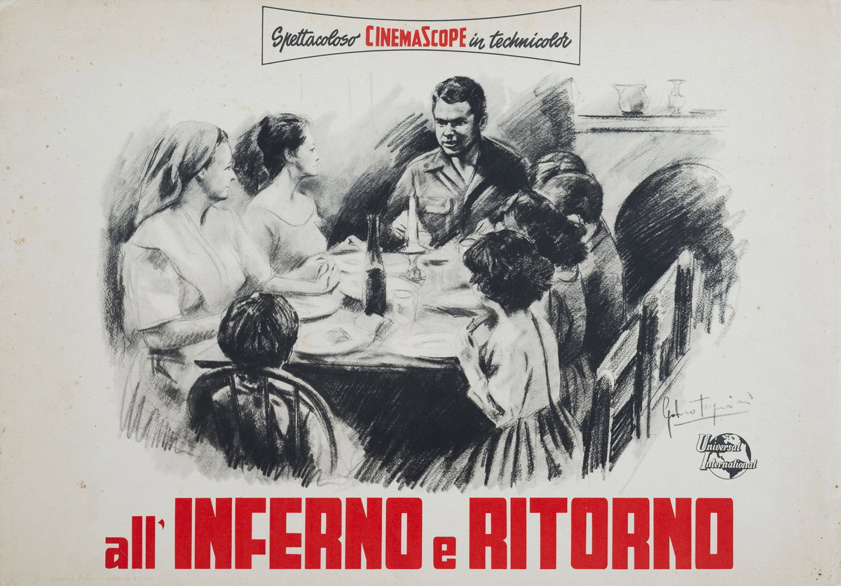 Fotobusta 4 per il film All'inferno e ritorno (1955), dipinto da Franco Tarquini
