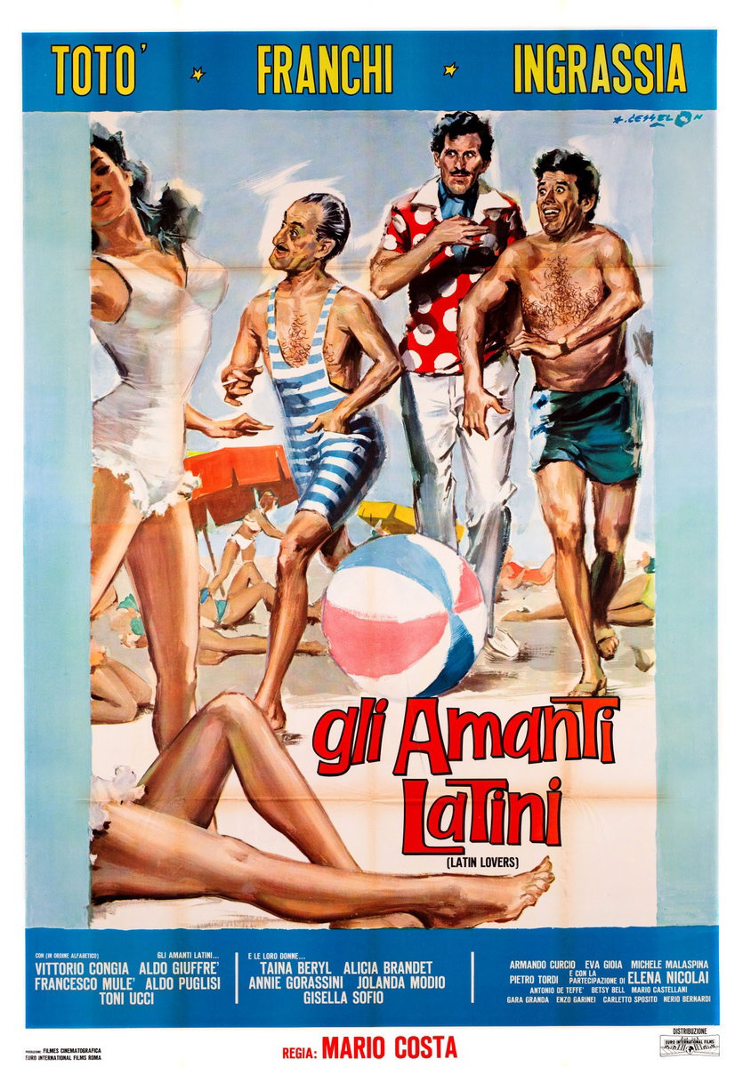 Poster 2 for the film Latin Lovers (1965), painted by Angelo Cesselon