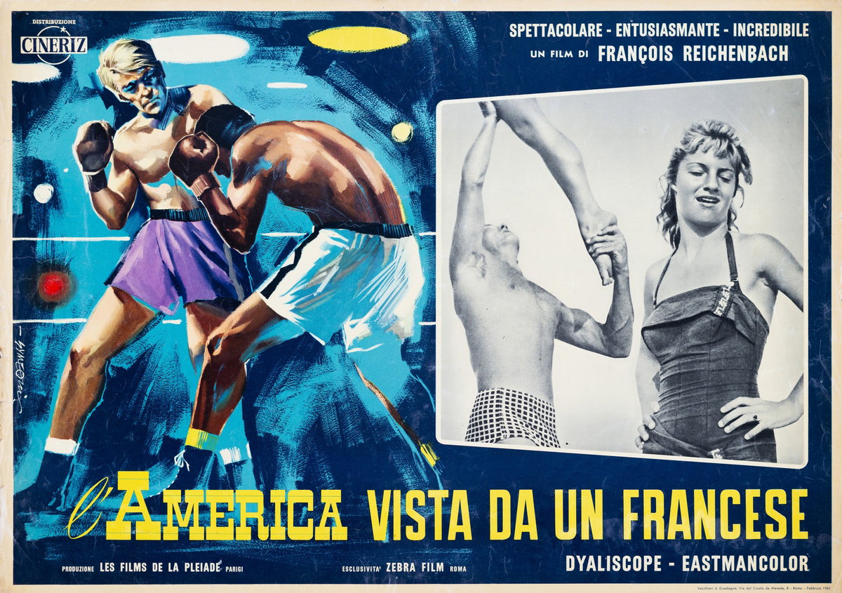 Lobby Card 5 for the film America as Seen by a Frenchman (1960), painted by Sandro Simeoni (Symeoni)