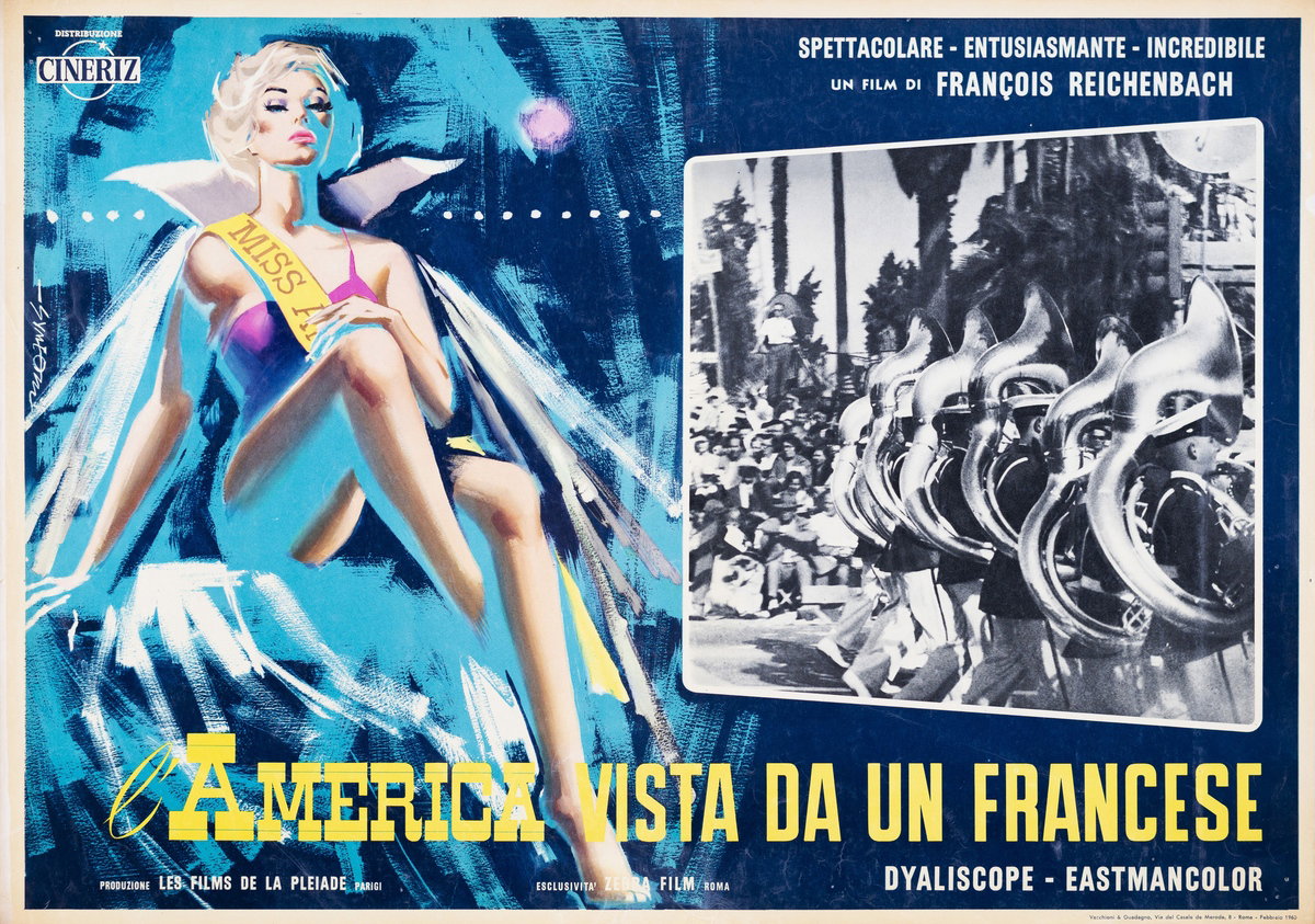 Lobby Card 7 for the film America as Seen by a Frenchman (1960), painted by Sandro Simeoni (Symeoni)