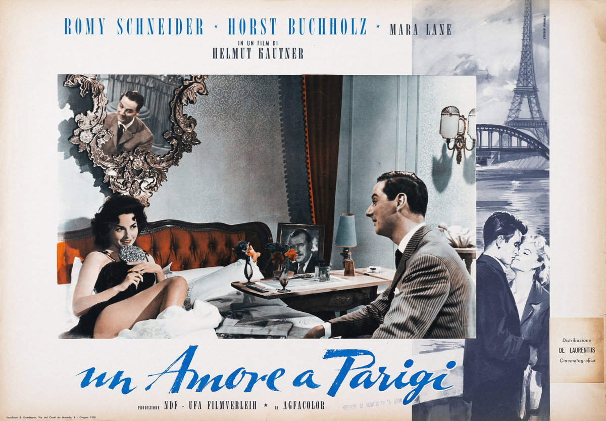 Fotobusta 2 per il film Un amore a Parigi (1957), dipinto da Studio Favalli
