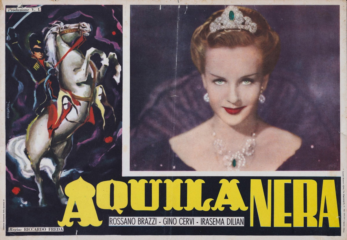 Fotobusta 2 per il film Aquila Nera (1946), dipinto da Sandro Simeoni (Symeoni)