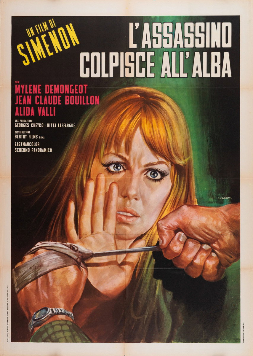 Manifesto 2 per il film L'Assassino colpisce all'alba (1970), dipinto da Luciano Crovato