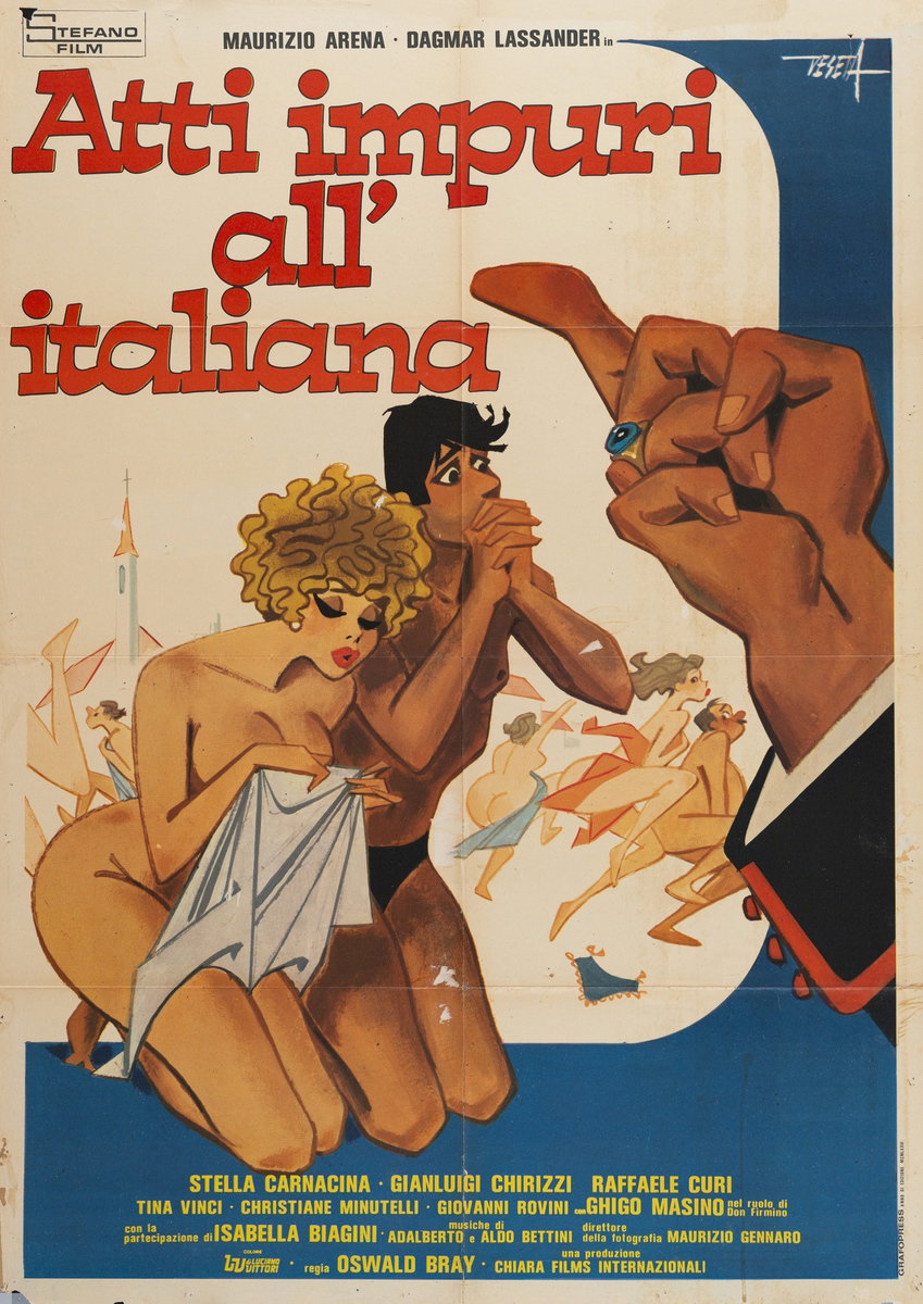 Manifesto 2 per il film Atti impuri all'italiana (1976), dipinto da Enrico De Seta