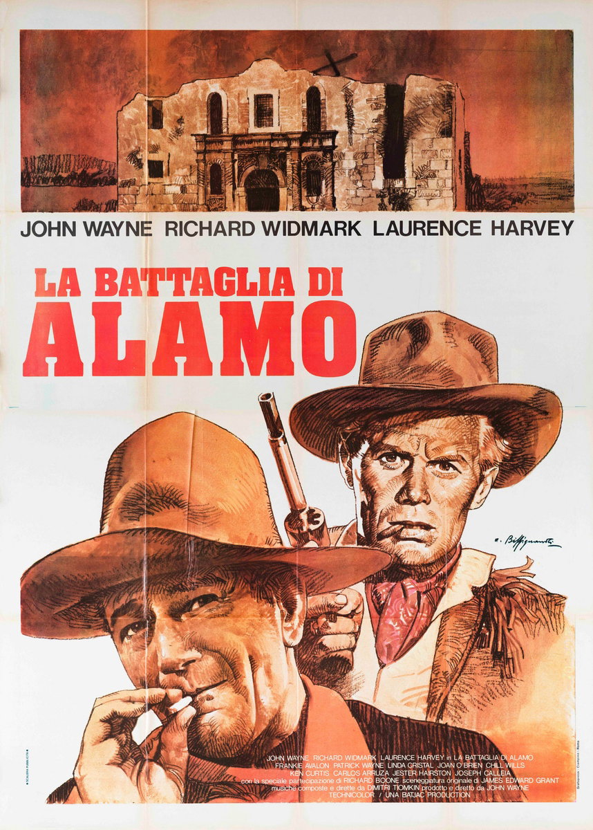 Manifesto 3 per il film La battaglia di Alamo (1960), dipinto da Alessandro Biffignandi