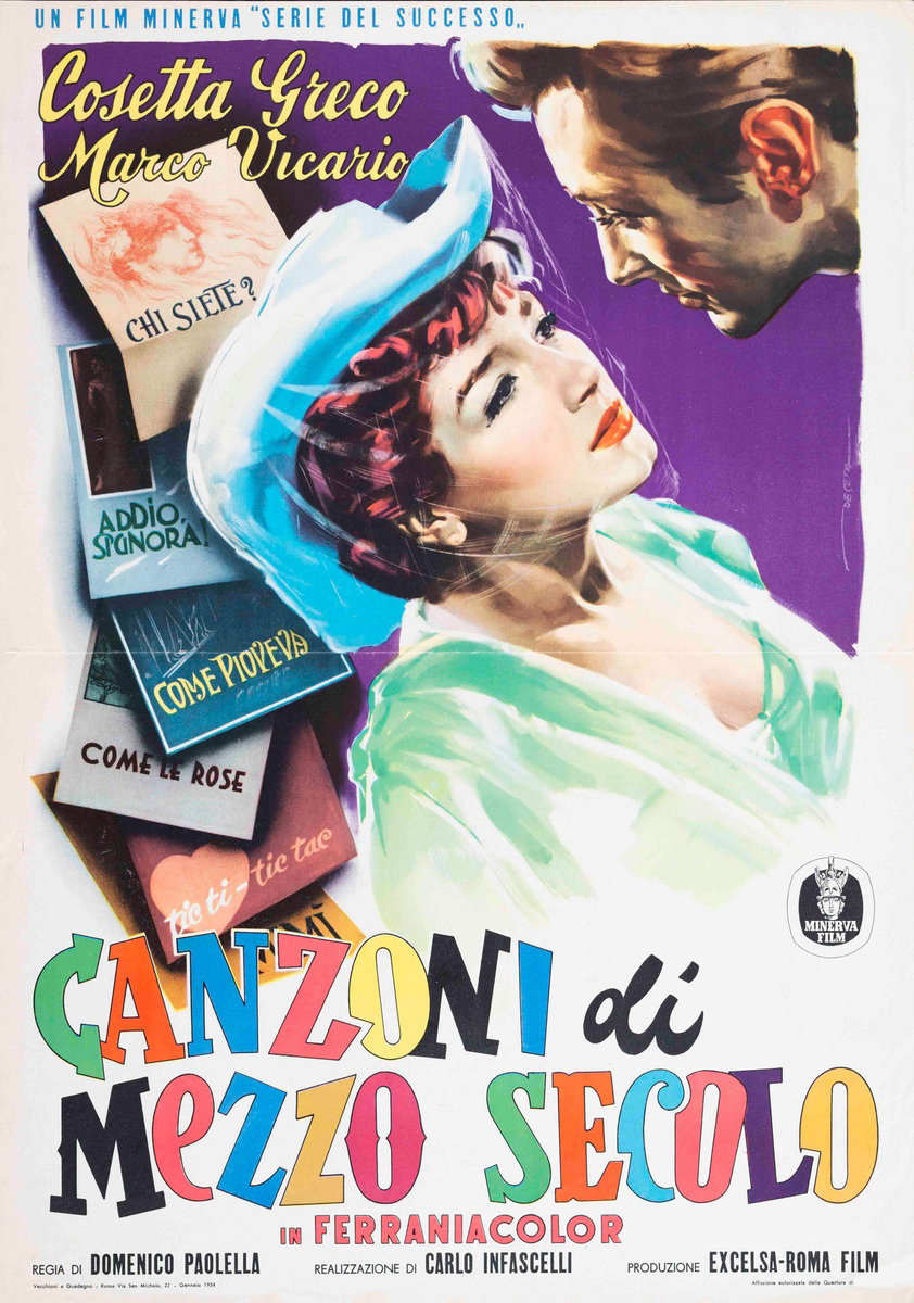Fotobusta 5 per il film Canzoni di mezzo secolo (1952), dipinto da Enrico De Seta
