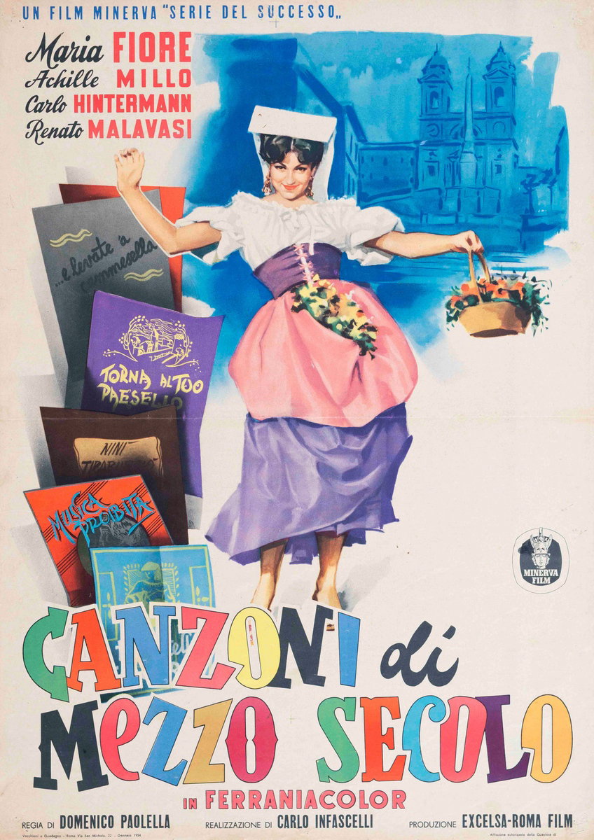Fotobusta 4 per il film Canzoni di mezzo secolo (1952), dipinto da Enrico De Seta