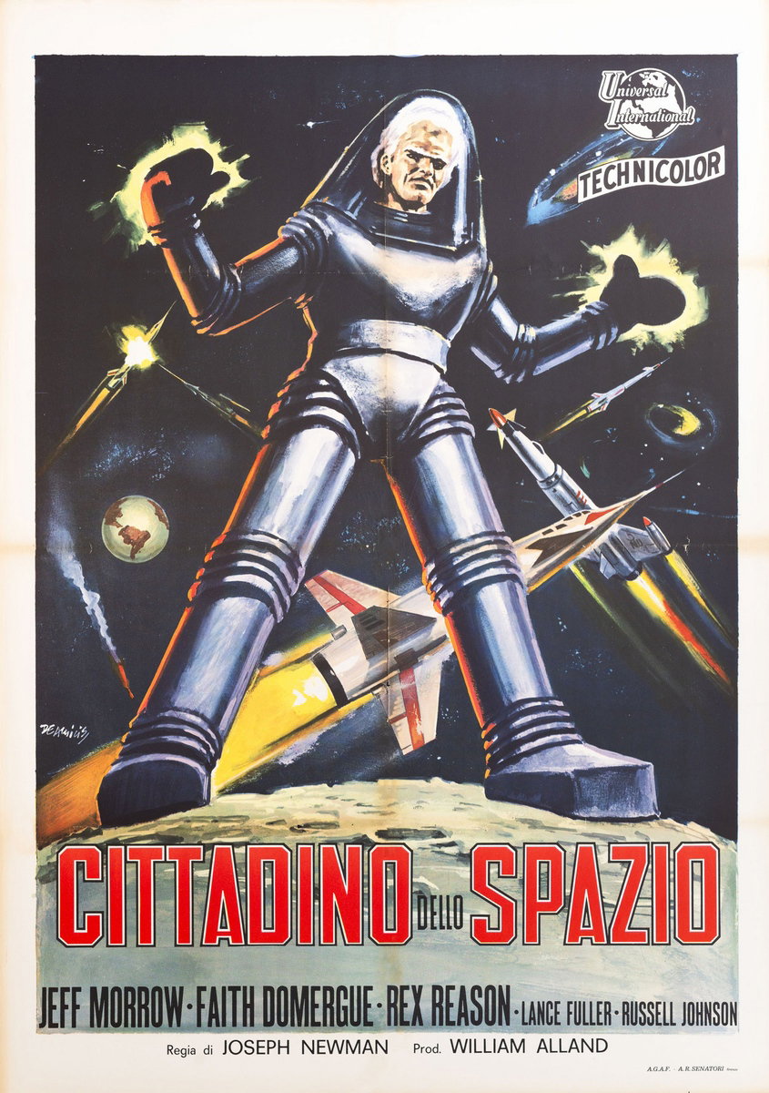 Manifesto 2 per il film Cittadino dello spazio (1955), dipinto da Arnaldo De Amicis (Aldo)