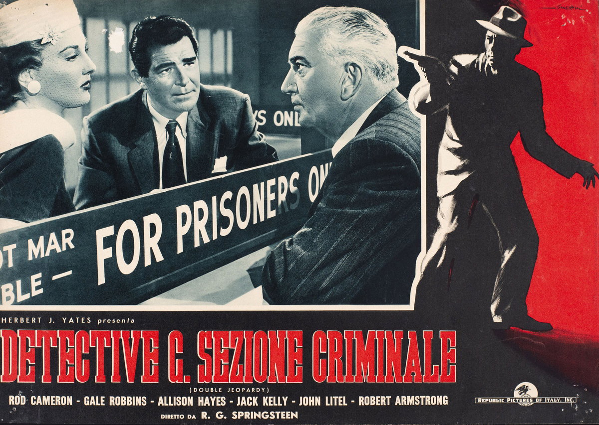 Fotobusta 3 per il film Detective G. sezione criminale (1955), dipinto da Sandro Simeoni (Symeoni)