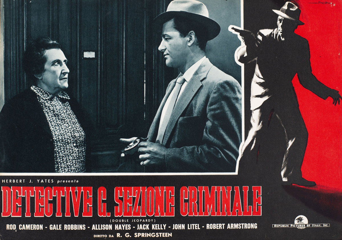 Fotobusta 2 per il film Detective G. sezione criminale (1955), dipinto da Sandro Simeoni (Symeoni)