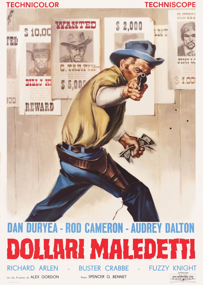 Manifesto 2 per il film Dollari maledetti (1965), dipinto da Sandro Simeoni (Symeoni)