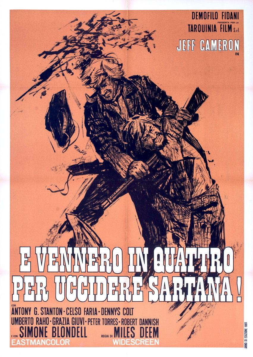 Manifesto 2 per il film e vennero in quattro per uccidere Sartana! (1969), dipinto da Arnaldo De Amicis (Aldo)