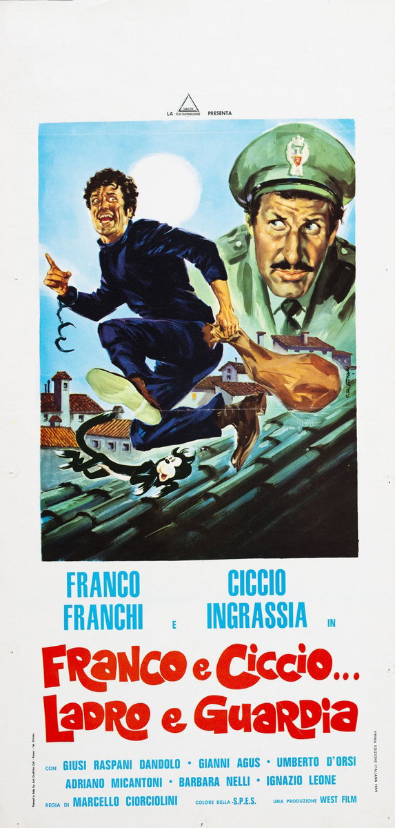 Locandina 2 for the film Franco and Ciccio... Robber and Cop (1969), painted by Giovanni Di Stefano