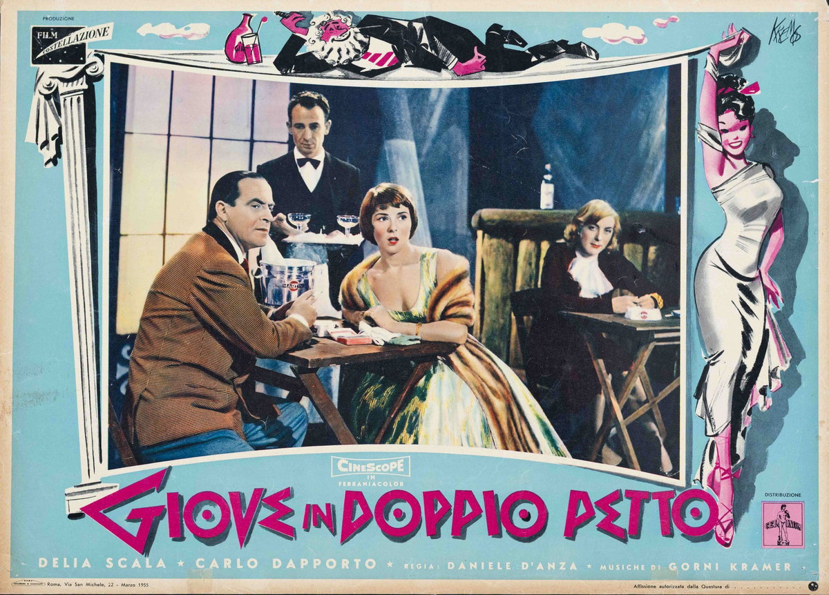 Fotobusta 2 per il film Giove in doppiopetto (1955), dipinto da Niso Ramponi (Kremos)