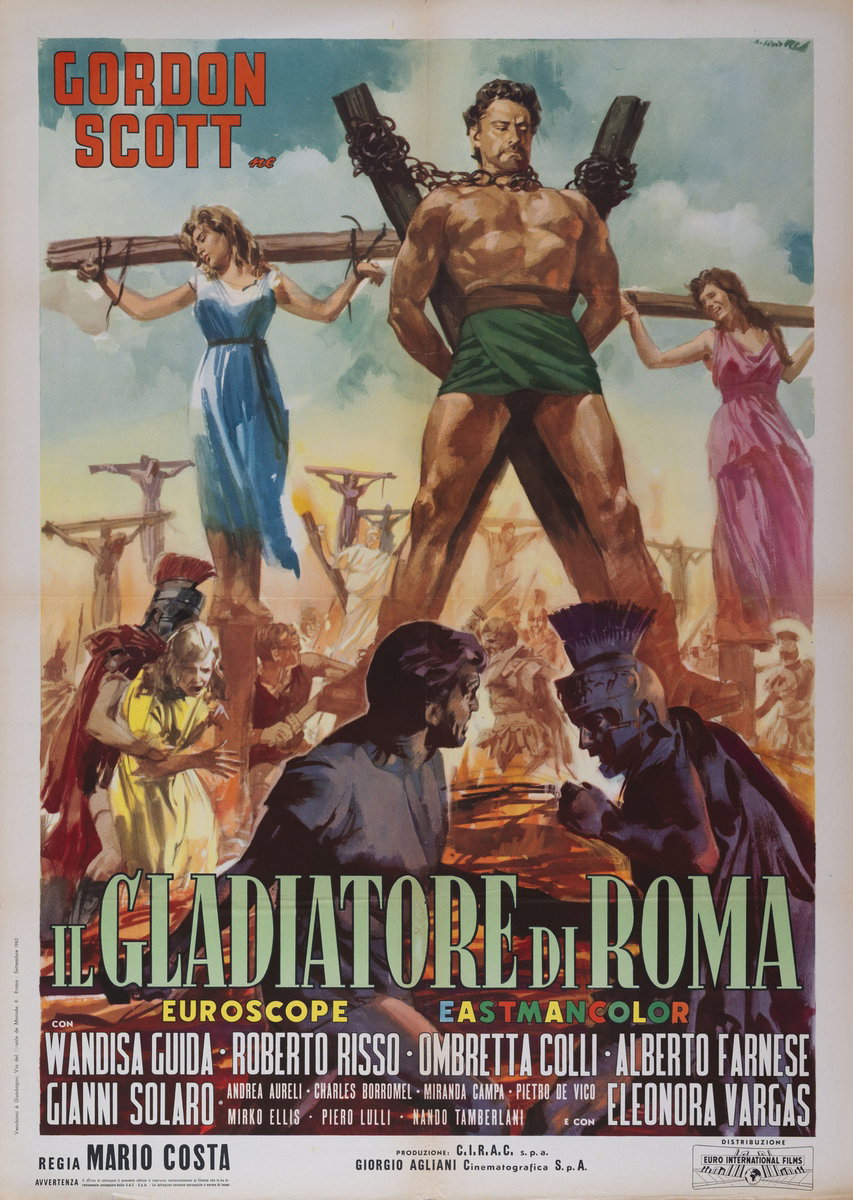 Manifesto 2 per il film Il gladiatore di Roma (1962), dipinto da Averardo Ciriello