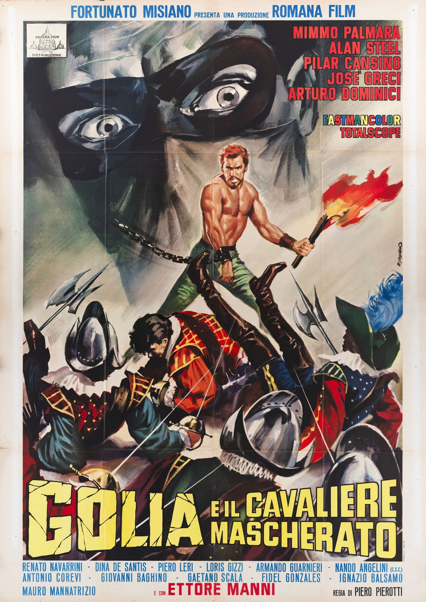 Manifesto 2 per il film Golia e il cavaliere mascherato (1963), dipinto da Renato Casaro (Renè)