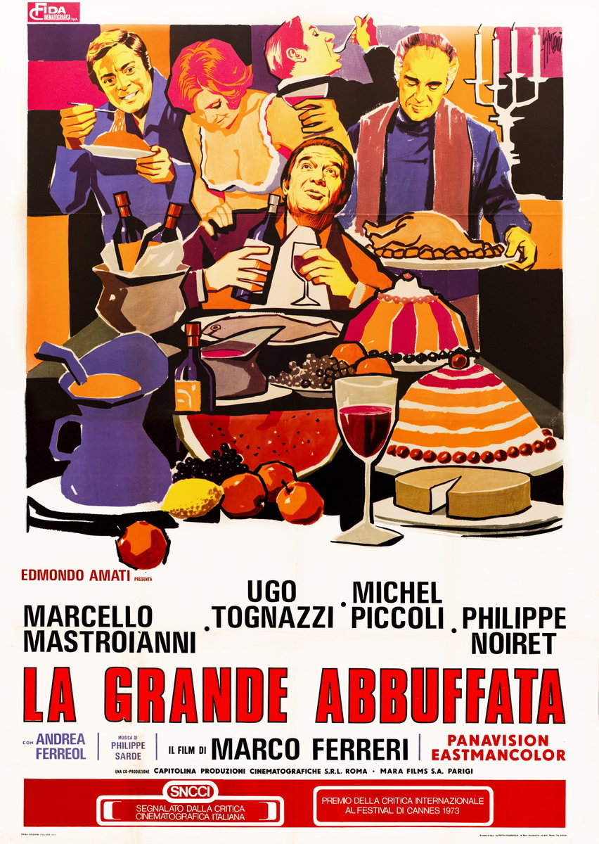 Manifesto 2 per il film La grande abbuffata (1973), dipinto da Sandro Simeoni (Symeoni)