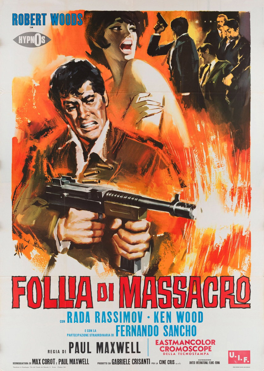 Poster 2 for the film Hypnos - Follia di massacro (1968), painted by Sandro Simeoni (Symeoni)