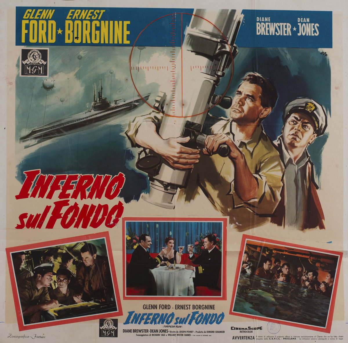 Poster 2 for the film Inferno sul fondo (1958), painted by Silvano Campeggi (Nano)