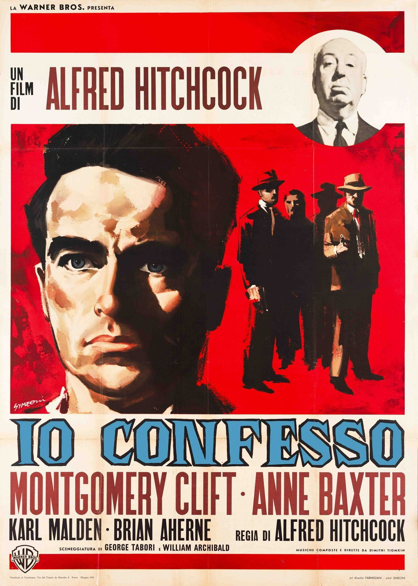 Poster 2 for the film I Confess (1953), painted by Sandro Simeoni (Symeoni)