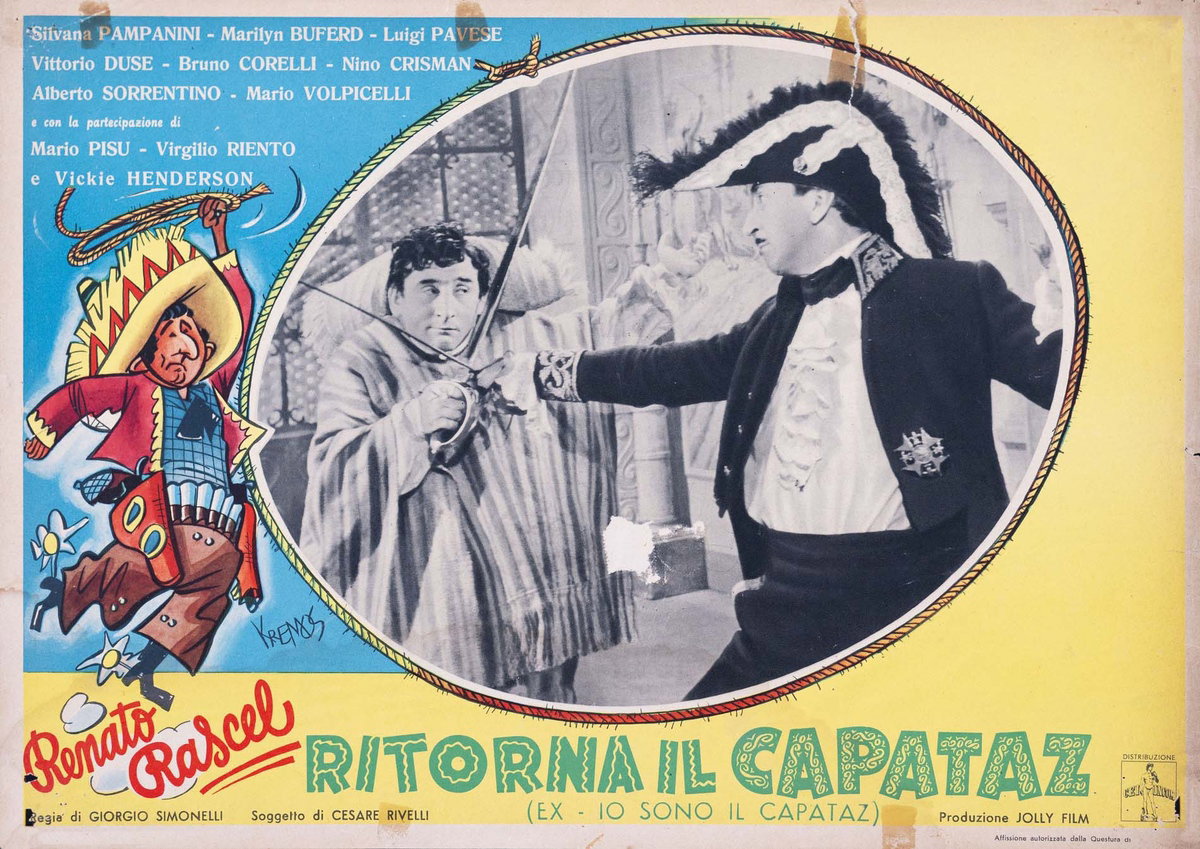 Lobby Card 5 for the film Le retour de Pancho Villa (1951), painted by Niso Ramponi (Kremos)