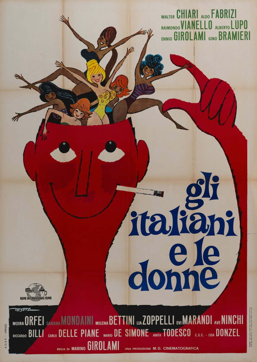 Poster 2 for the film Gli italiani e le donne (1962), painted by Enrico De Seta