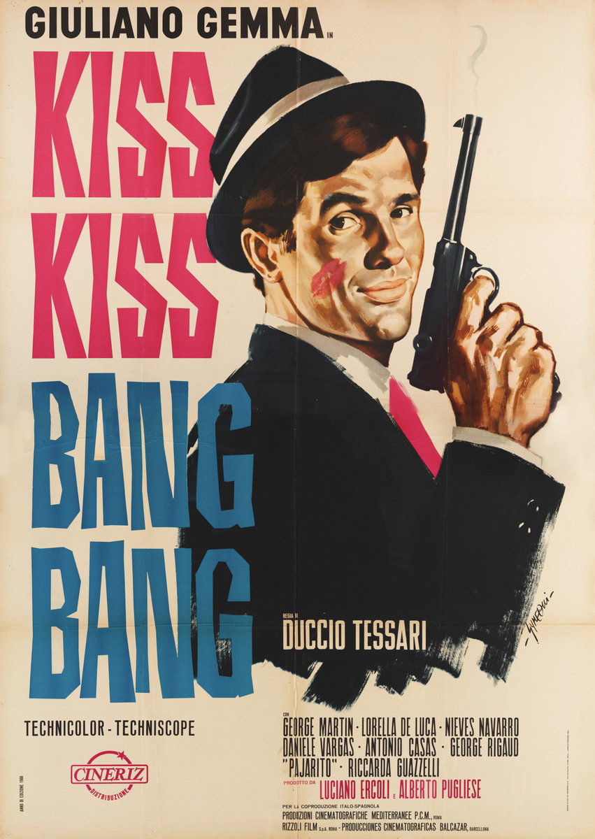 Poster 2 for the film Kiss Kiss... Bang Bang (1966), painted by Sandro Simeoni (Symeoni)