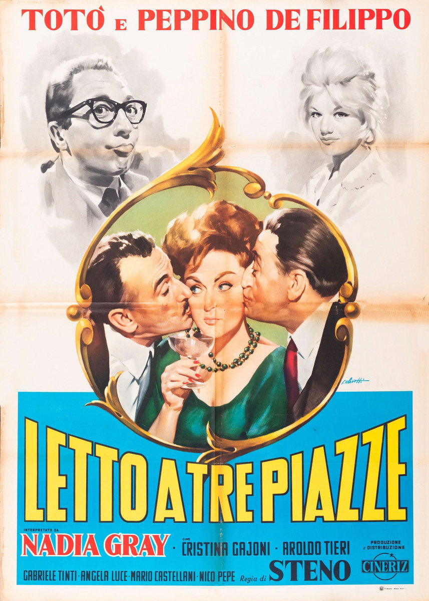 Poster 2 for the film Letto a tre piazze (1960), painted by Giorgio Olivetti