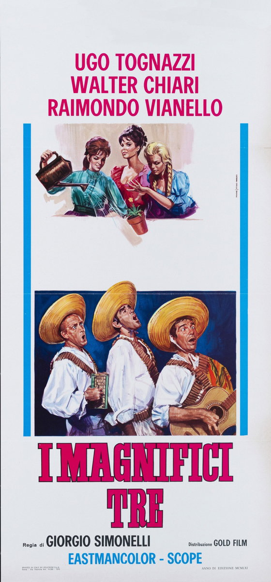 Locandina 2 per il film I magnifici tre (1961), dipinto da Mario Piovano