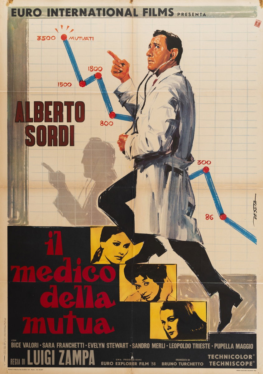 Manifesto 4 per il film Il medico della mutua (1968), dipinto da Enrico De Seta