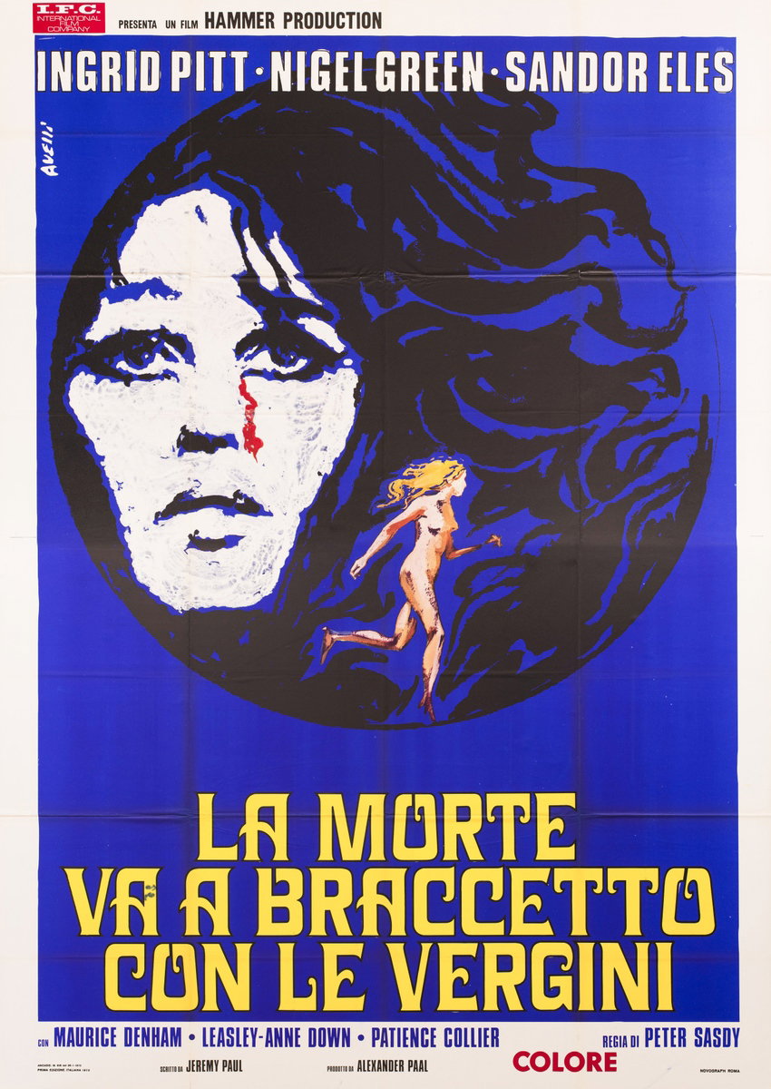Manifesto 2 per il film La morte va a braccetto con le vergini (1971), dipinto da Agatino Avelli