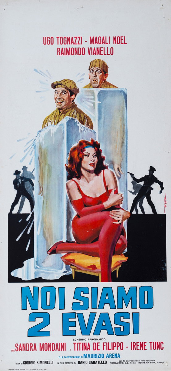 Locandina 2 for the film Noi siamo due evasi (1959), painted by Enrico De Seta