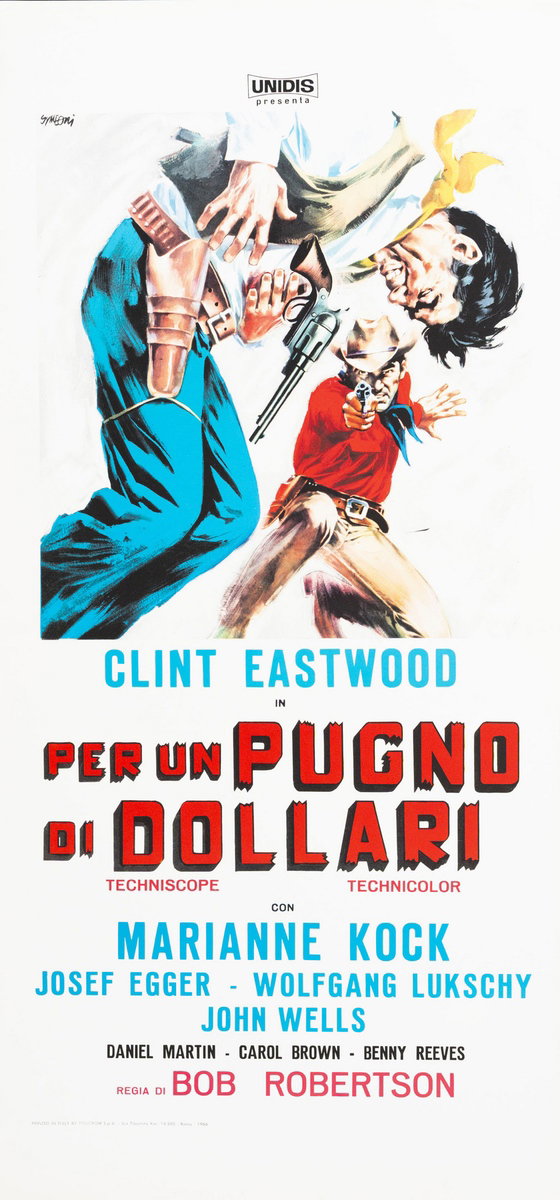Locandina 2 per il film Per un pugno di dollari (1964), dipinto da Sandro Simeoni (Symeoni)