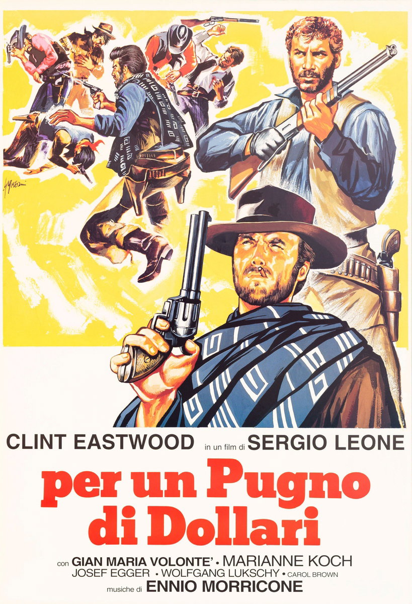 Manifesto 3 per il film Per un pugno di dollari (1964), dipinto da Sandro Simeoni (Symeoni)