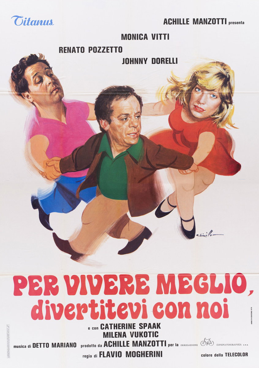 Poster 2 for the film Per vivere meglio, divertitevi con noi (1978), painted by Averardo Ciriello