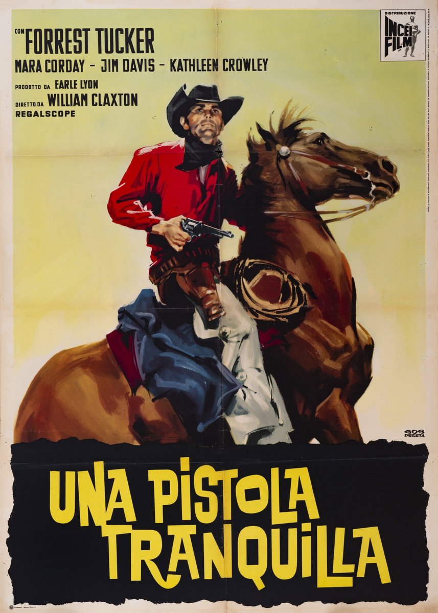 Manifesto 2 per il film Una pistola tranquilla (1957), dipinto da Roberto De Seta (Bob)