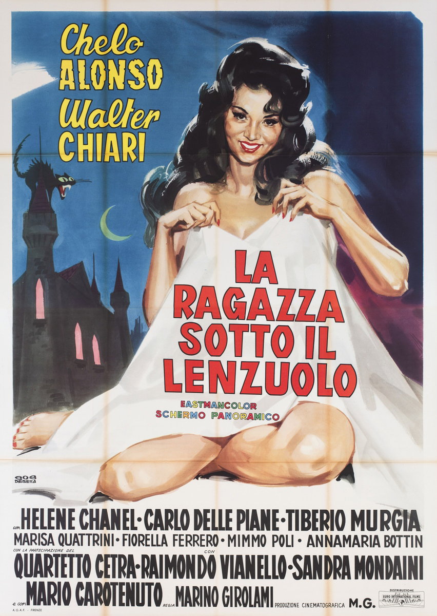Manifesto 2 per il film La ragazza sotto il lenzuolo (1961), dipinto da Roberto De Seta (Bob)