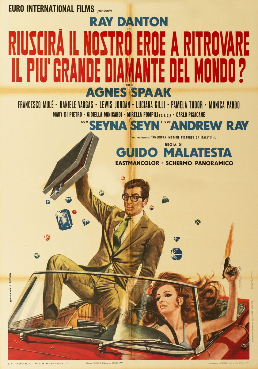 Poster 2 for the film Riuscirà il nostro eroe a ritrovare il più grande diamante del mondo? (1971), painted by Luciano Crovato