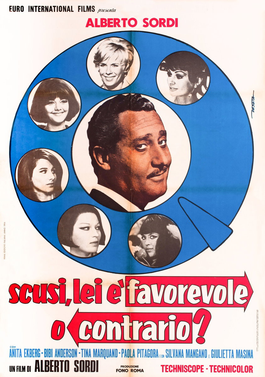 Manifesto 2 per il film Scusi, lei è favorevole o contrario? (1966), dipinto da Roberto De Seta (Bob)