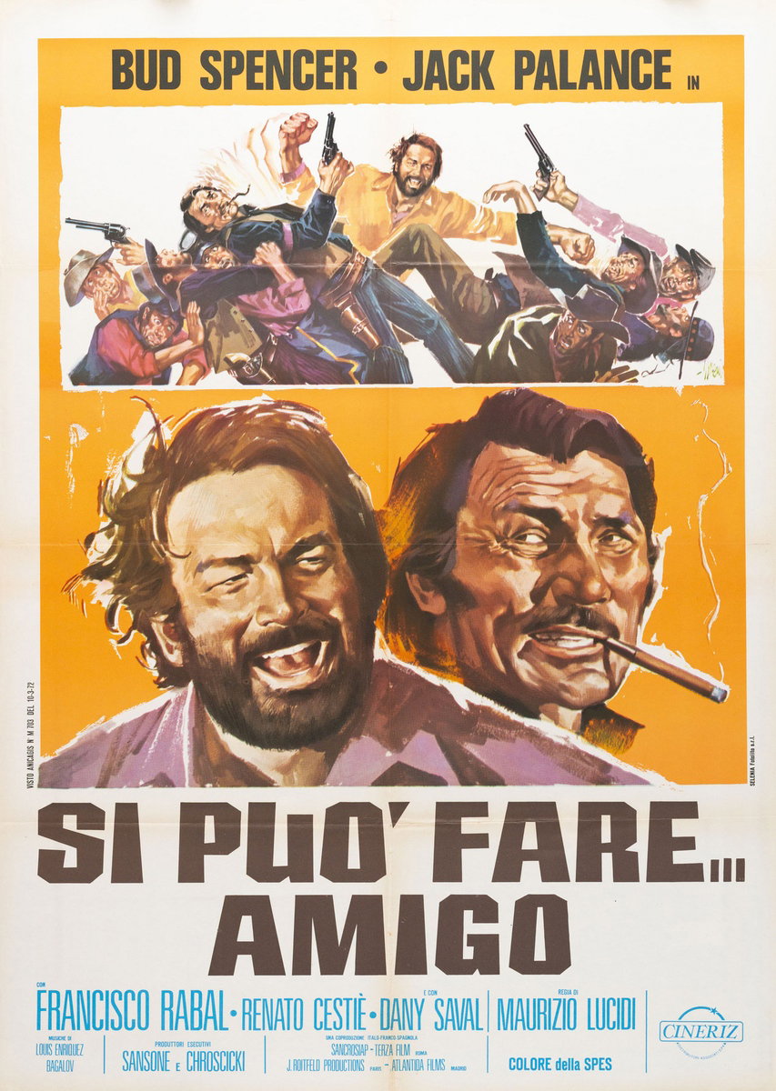 Manifesto 2 per il film Si può fare… amigo (1972), dipinto da Sandro Simeoni (Symeoni)