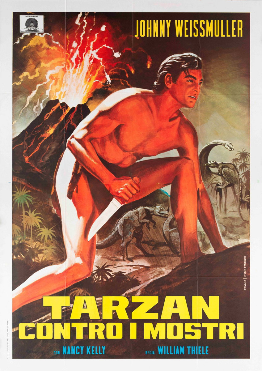 Manifesto 2 per il film Tarzan contro i mostri (1943), dipinto da Mario Piovano