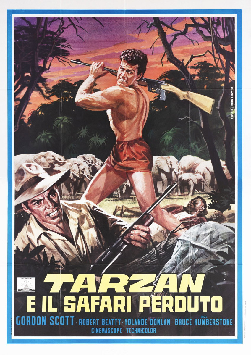 Manifesto 2 per il film Tarzan e il safari perduto (1957), dipinto da Mario Piovano