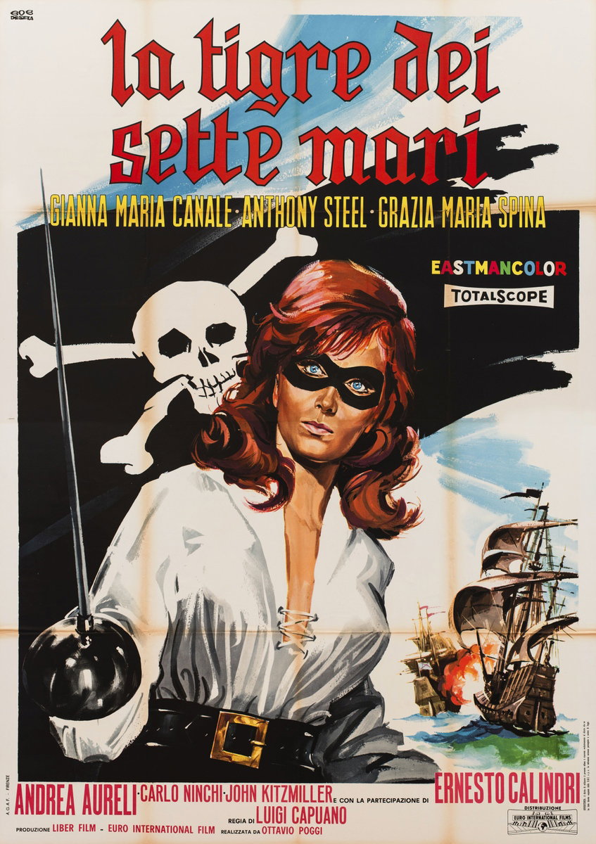Manifesto 3 per il film La tigre dei sette mari (1962), dipinto da Roberto De Seta (Bob)