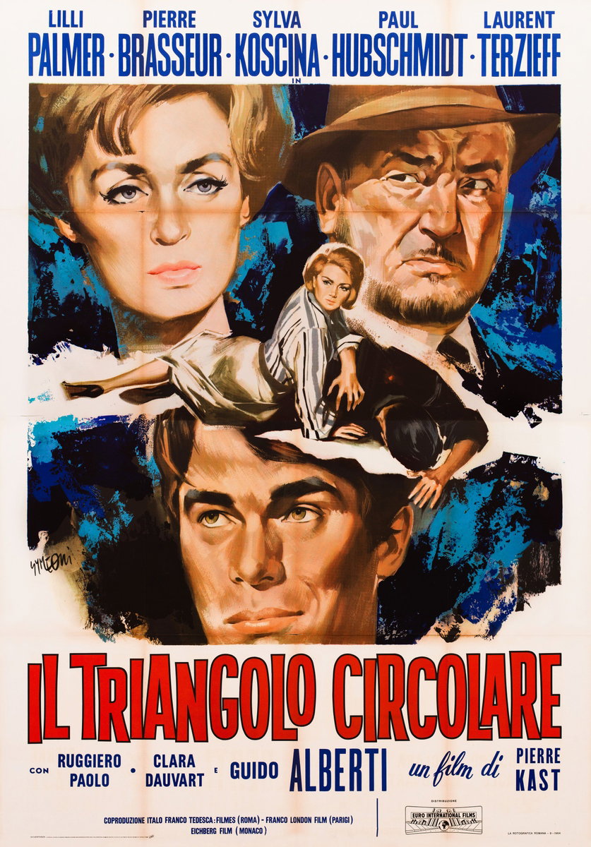 Manifesto 2 per il film Il triangolo circolare (1964), dipinto da Sandro Simeoni (Symeoni)
