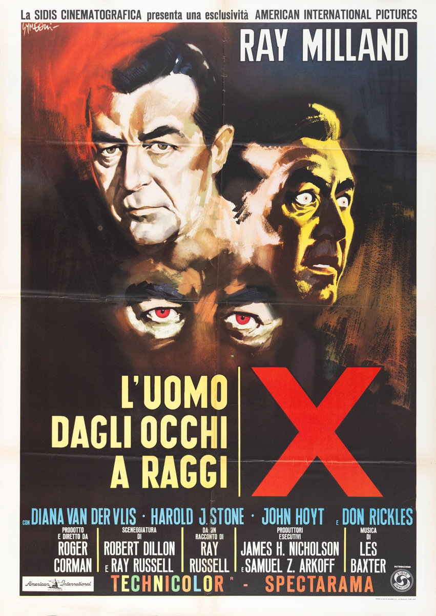 Manifesto 2 per il film L'uomo dagli occhi a raggi X (1963), dipinto da Sandro Simeoni (Symeoni)