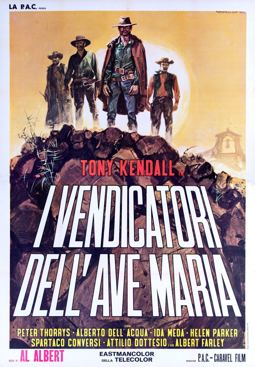 Manifesto 2 per il film I vendicatori dell'Ave Maria (1970), dipinto da Rodolfo Gasparri