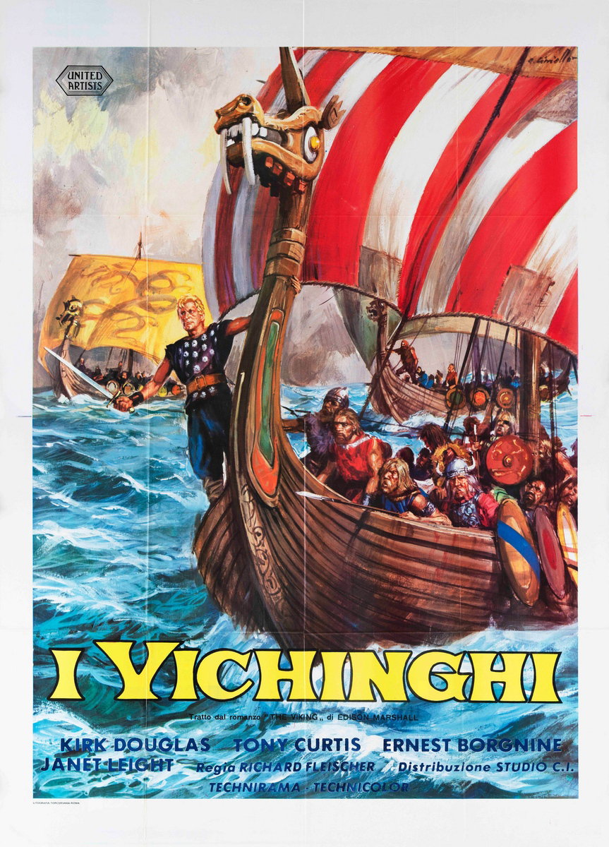 Manifesto 4 per il film I vichinghi (1958), dipinto da Averardo Ciriello